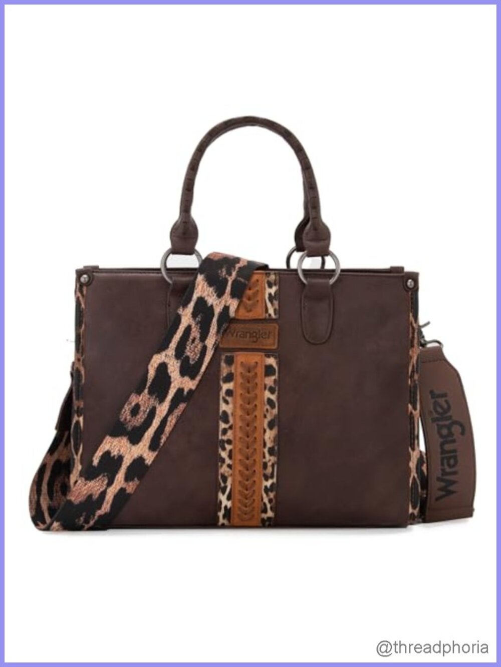 Wrangler Leopard Print Tote Bag Vegan Leather Top Handle Satchel